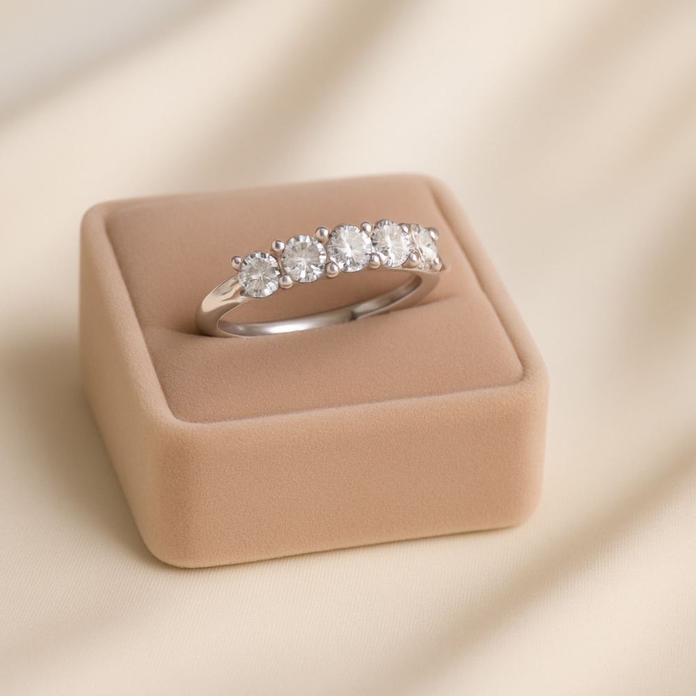 1.25tcw 925/Rhodium 5 Stone Anniversary Ring - Picture 3 of 15